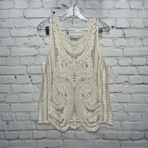 Vintage Y2K Capri Embroidered Lace Sheer Cami Tank Top Size Medium - Picture 7 of 13
